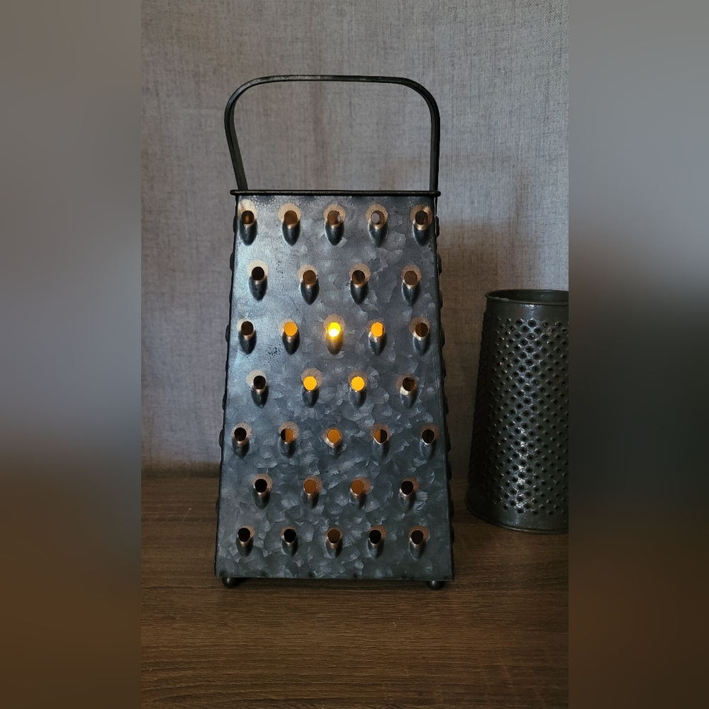 Vintage Metal Grater Set Candle Holder Decor - Picture 2 of 16